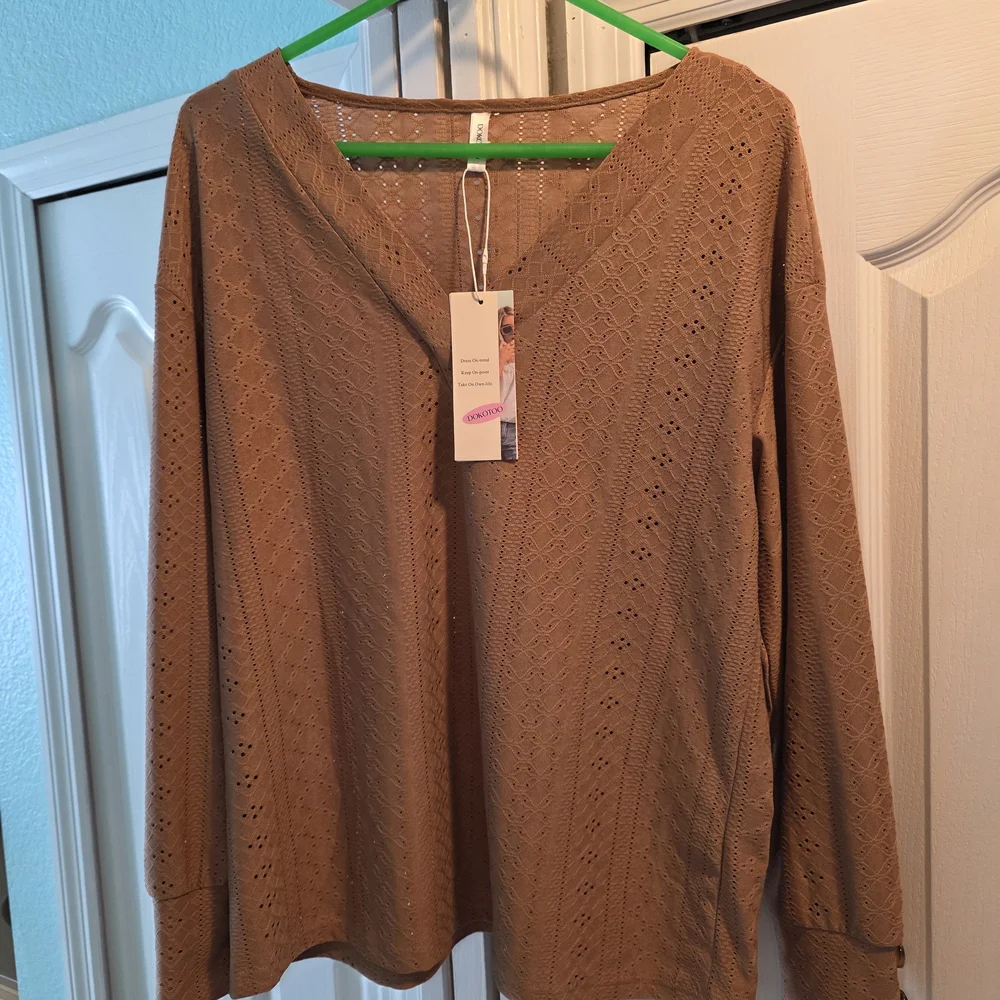 Women's Brown V-Neck Top - Picture 1 of 3